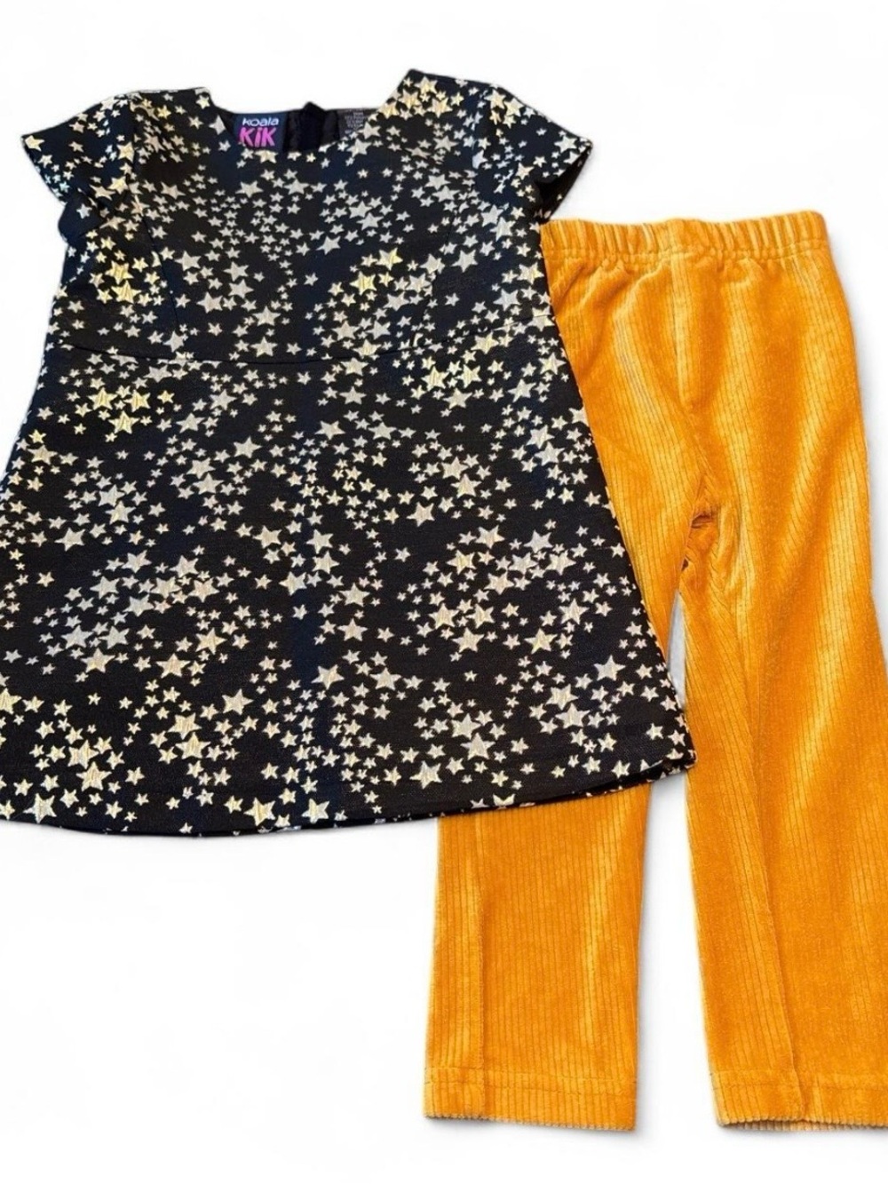 Koala Kik Celestial Metallic Star Dress & Gold LittleLass Corduroy Pants Set 18M